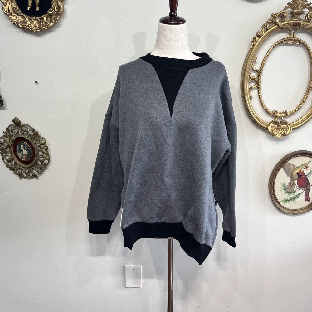 PLAN C Grey Asymmetrical Side-Zip Sweatshirt Long Sleeve Size Small